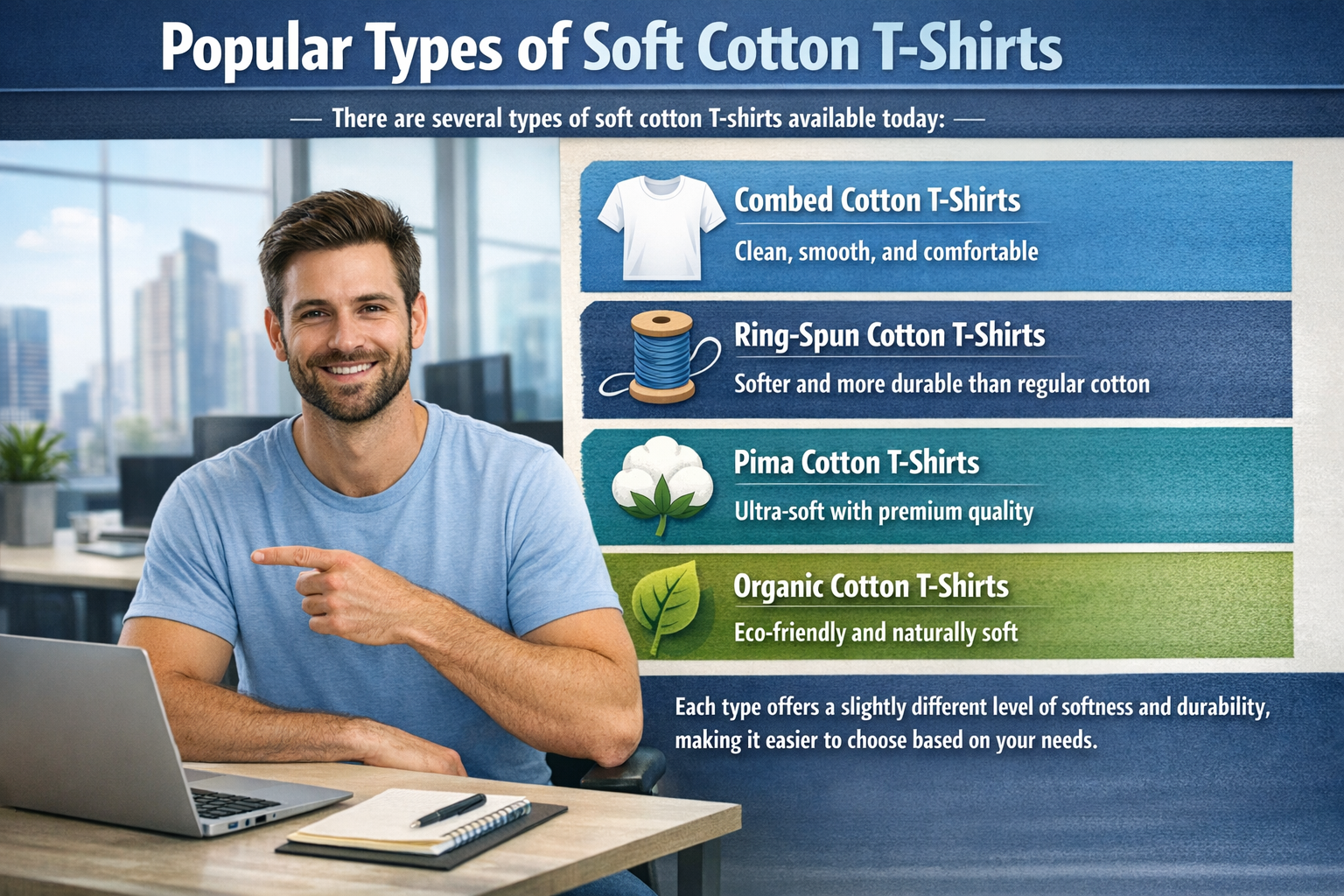 types of soft cotton T-shirts combed ring spun pima