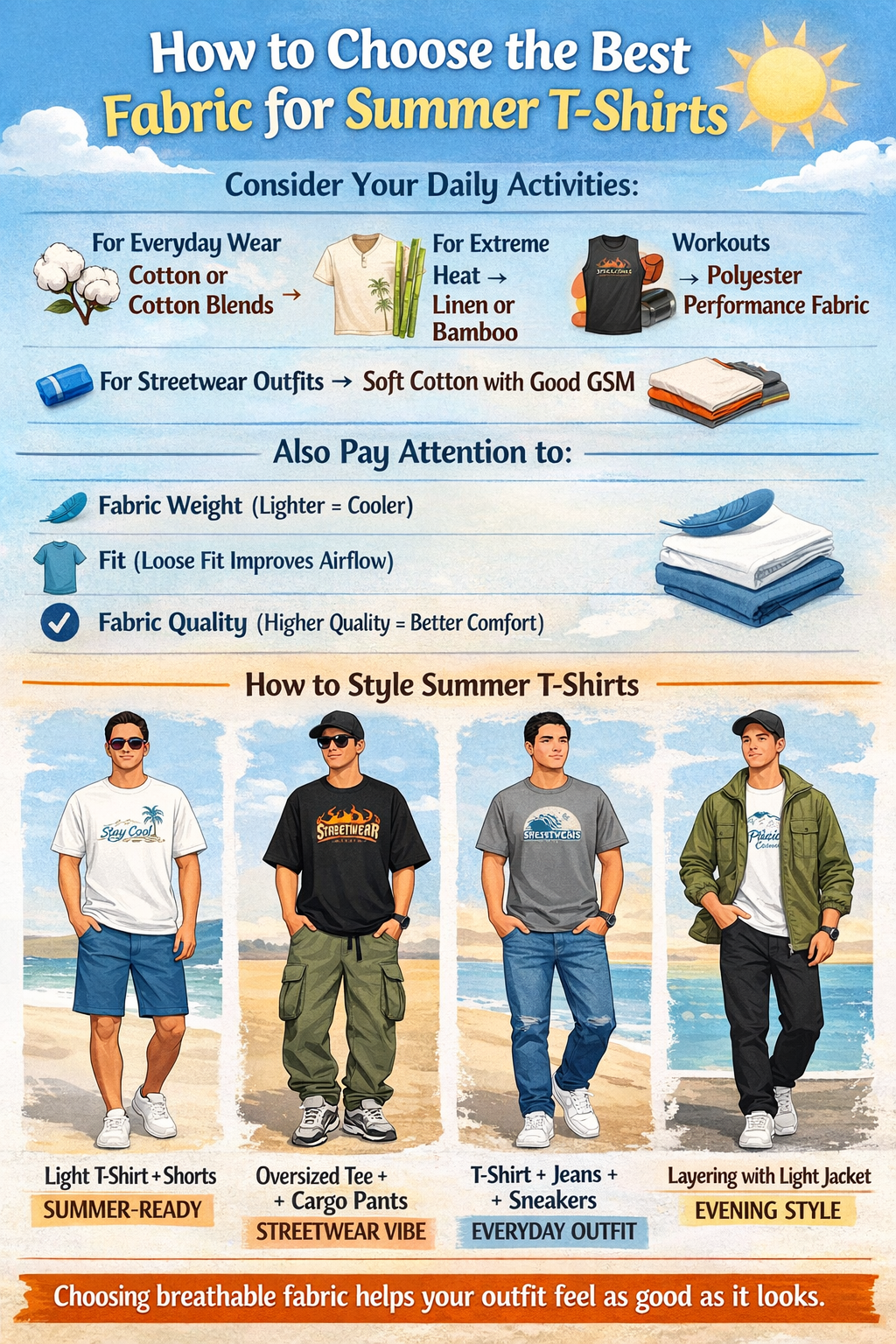 summer T-shirt outfit breathable fabric streetwear