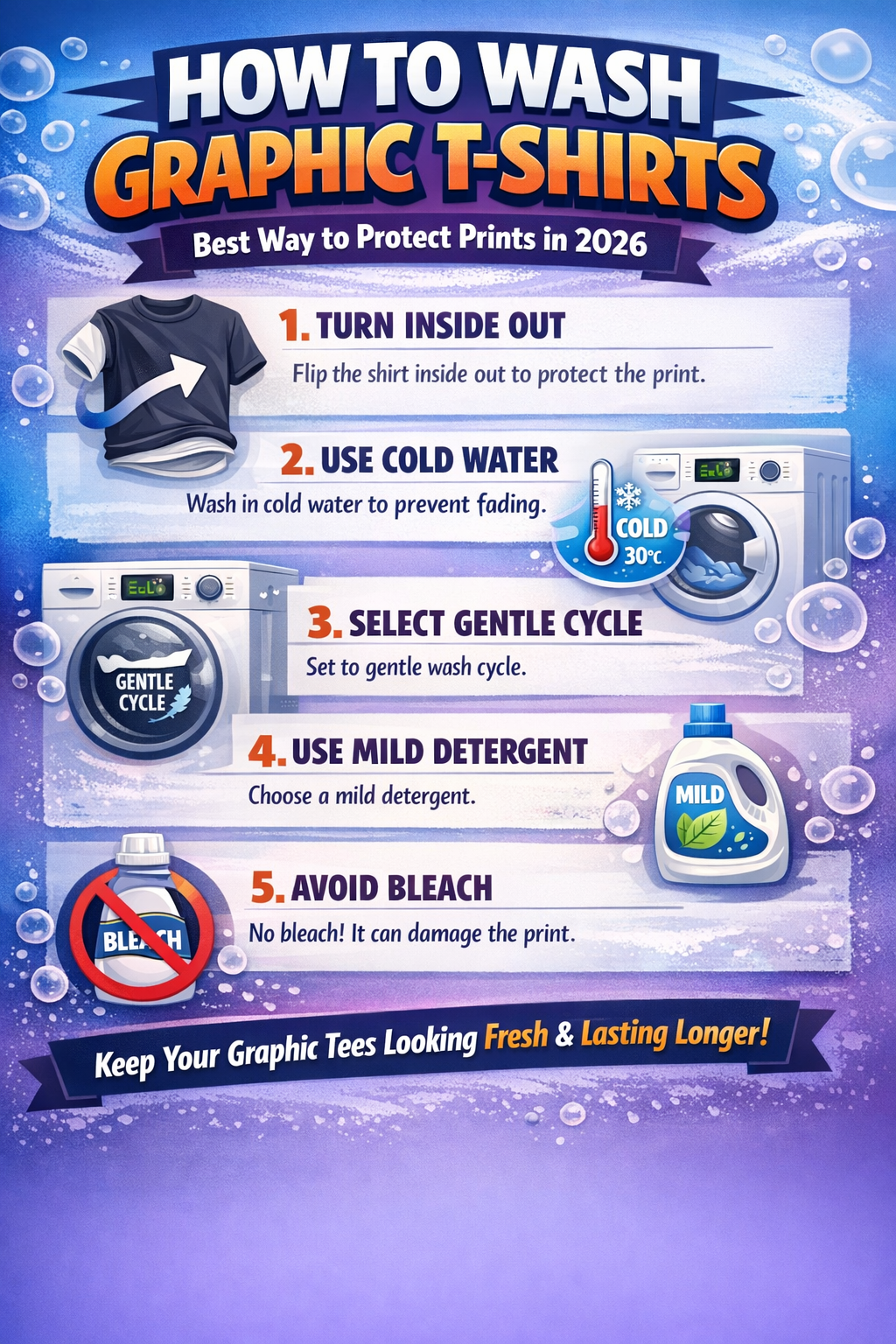 washing graphic T-shirts gentle cycle cold water