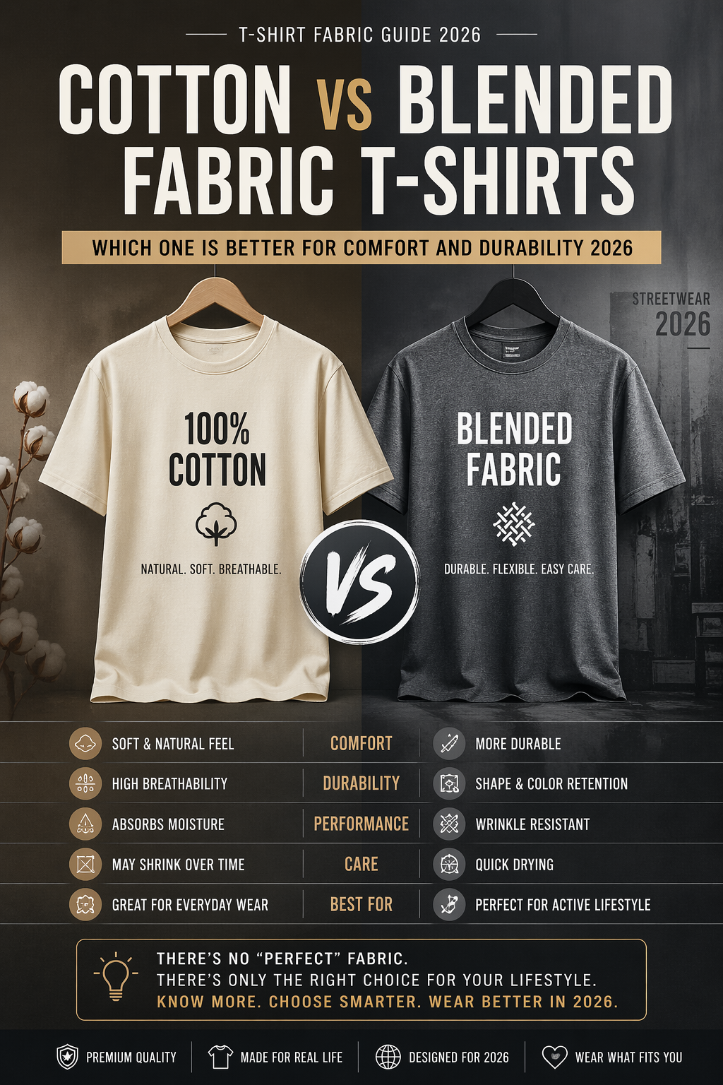 cotton vs blended fabric T-shirts texture comparison soft vs durable fabric