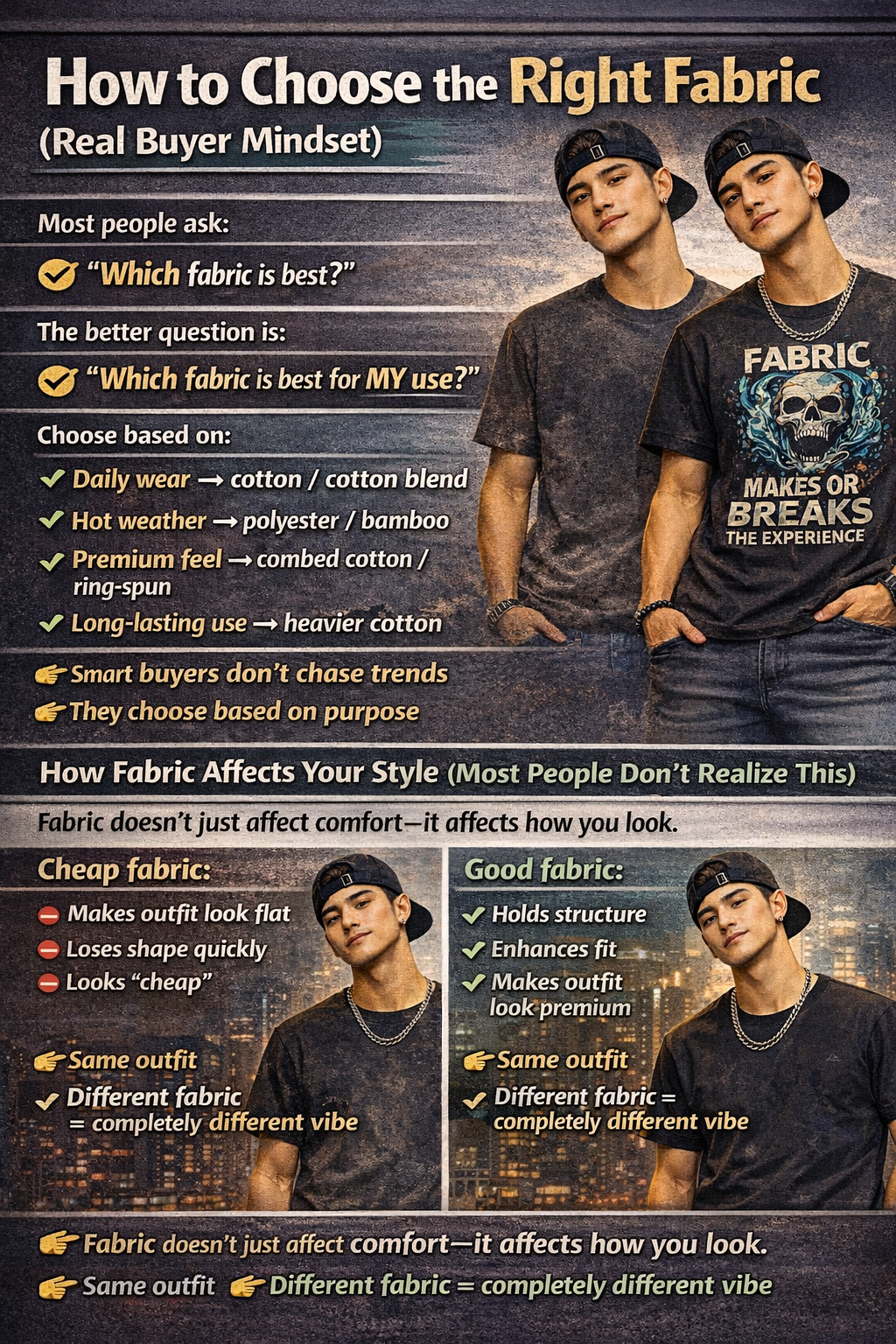 high quality vs low quality T-shirt fabric outfit comparison