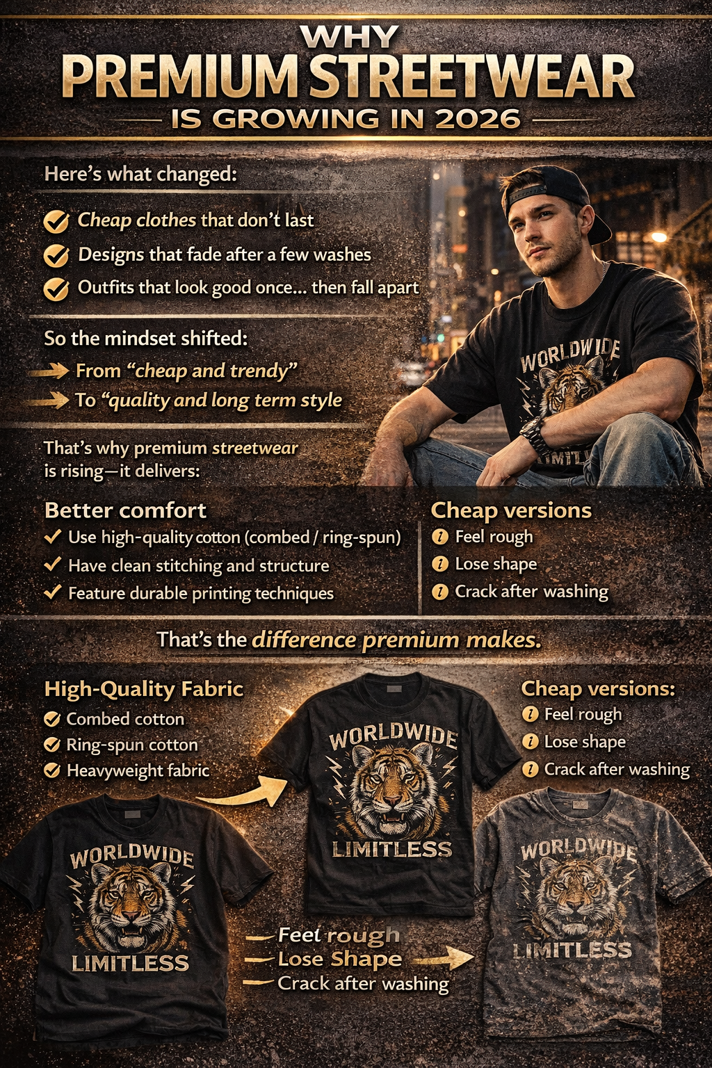 premium vs cheap streetwear fabric and stitching comparison