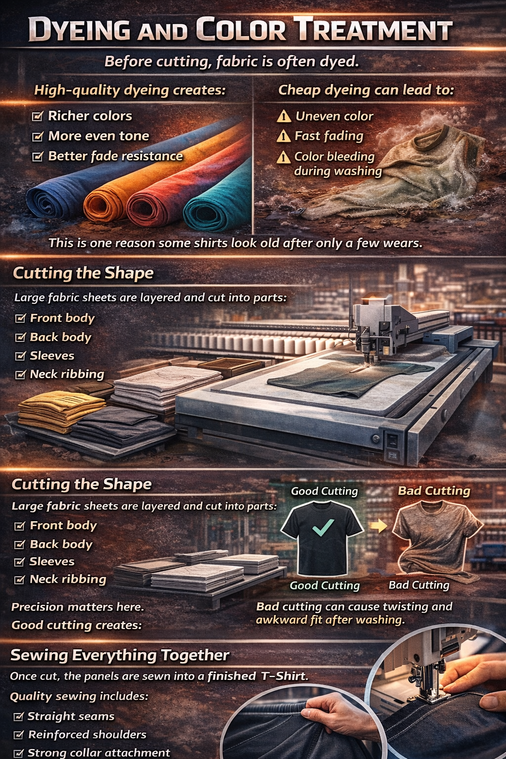 sewing T-shirts quality stitching collar sleeve assembly