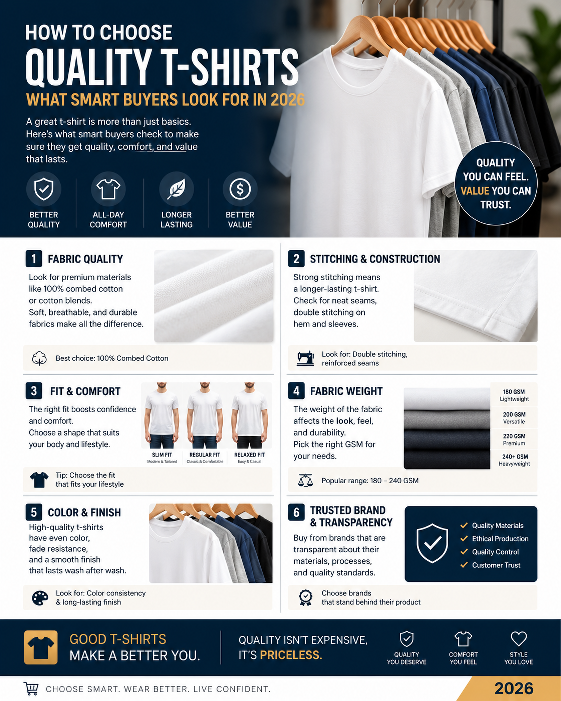 how to choose quality T-shirts fabric stitching collar fit comparison